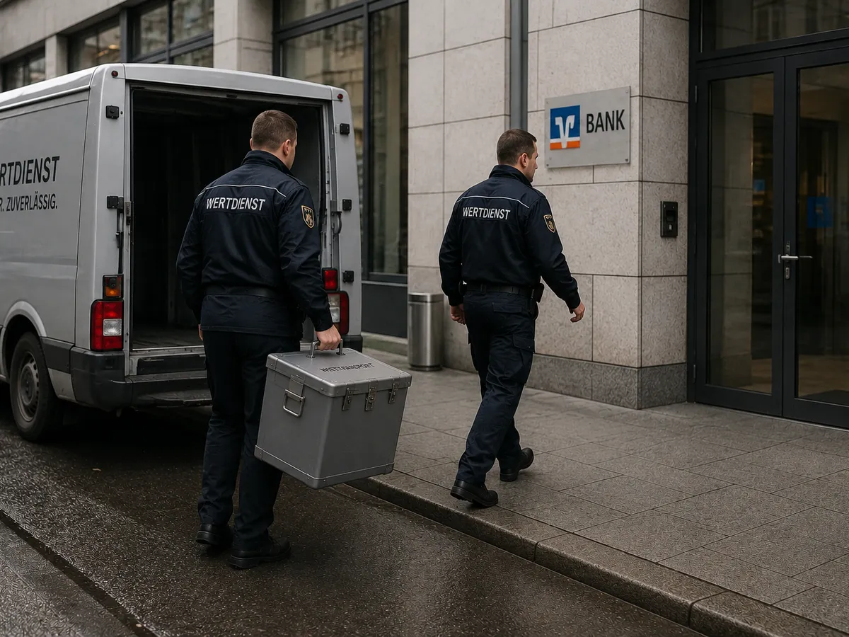 Geld- und Werttransport in Reutlingen: SBS-Wertdienst übergibt eine Wertkassette an einer Bank