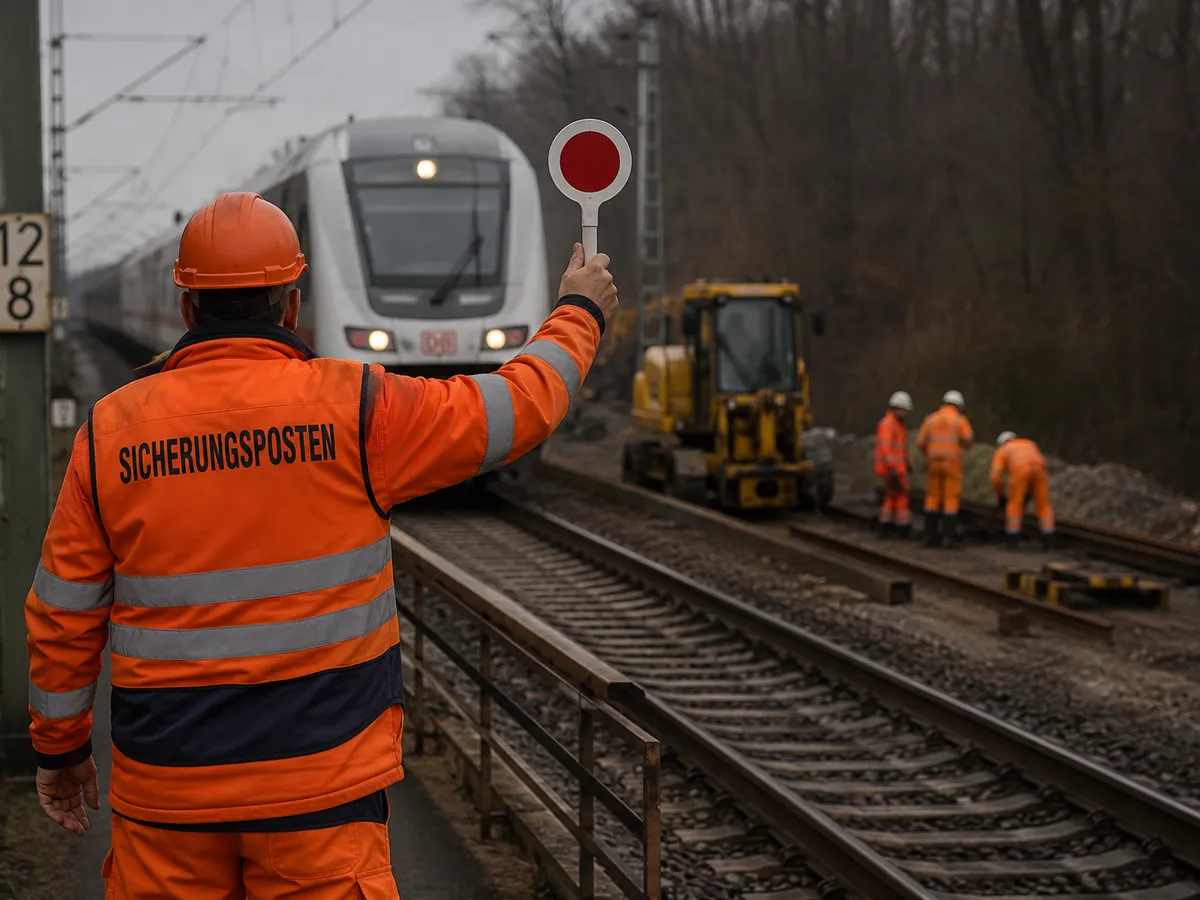 Sicherungsposten in Reutlingen: SBS-Bahnsicherungsposten sichert eine Gleisbaustelle