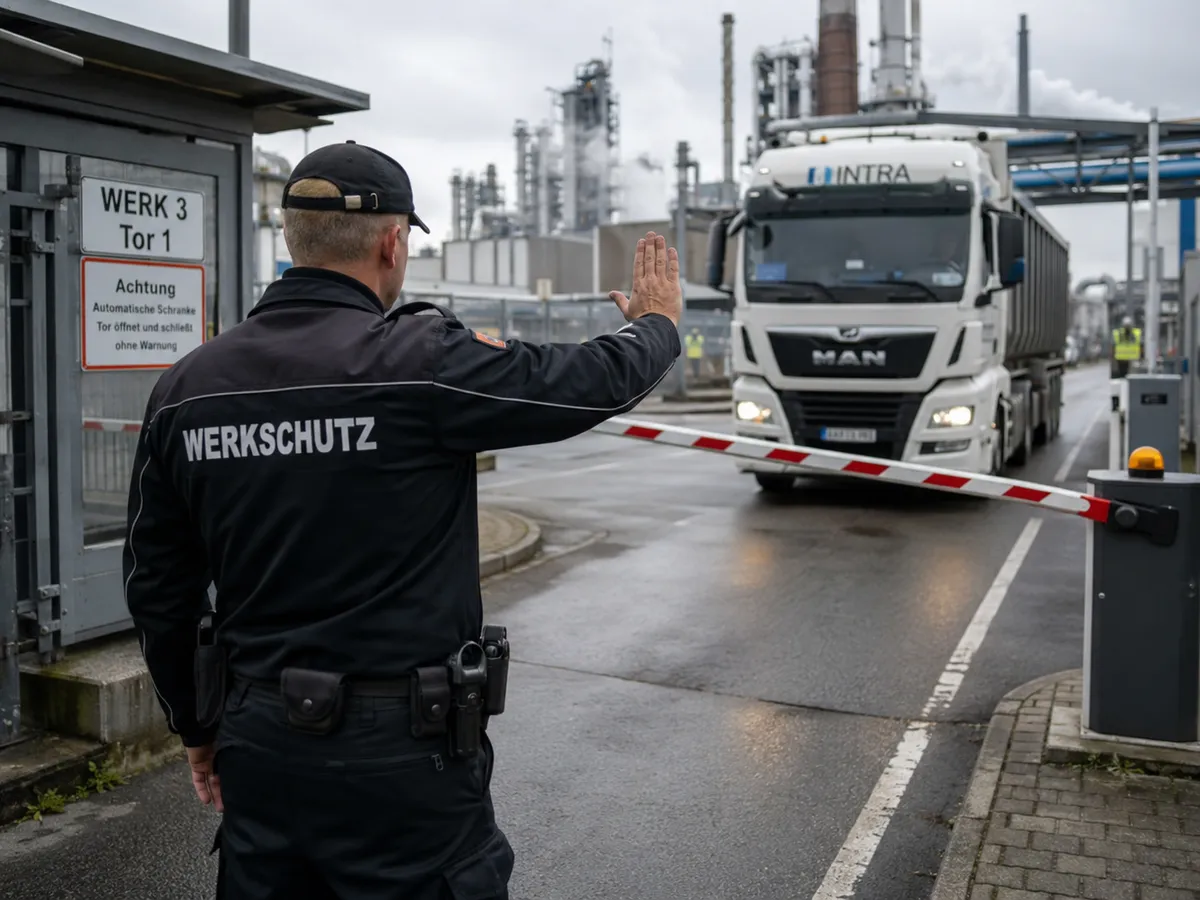 Werkschutz in Reutlingen: SBS-Mitarbeiter kontrolliert einen LKW an der Werkspforte